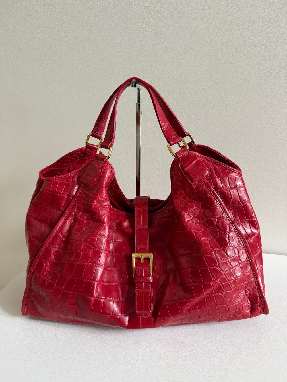 Genuine Crocodile Top Handle Bag Handbag, Red, Made in the USA